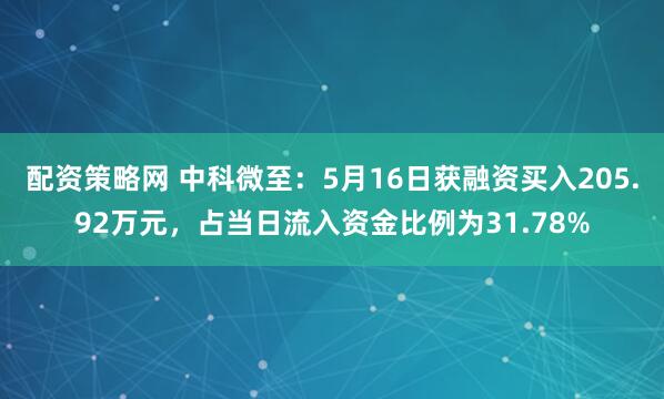 配资策略网 中科微至：5月16日获融资买入205.92万元，占当日流入资金比例为31.78%